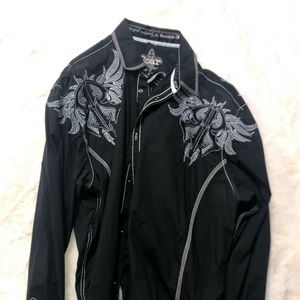 Roar Button Up Long Sleeve Black & Gray